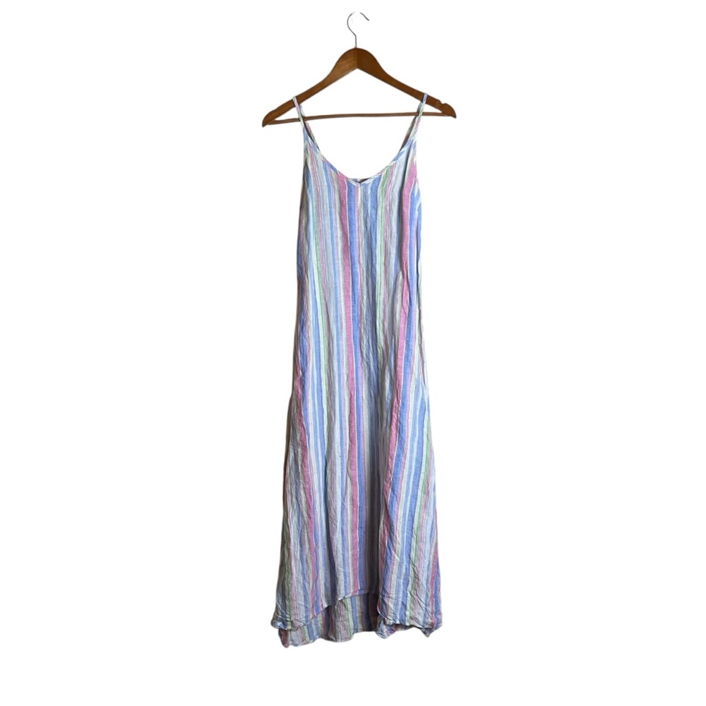C&C California 100% linen striped maxi dress